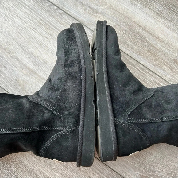 UGG  Black Sheepskin Lining Suede Leather Tall Boots - Picture 10 of 16